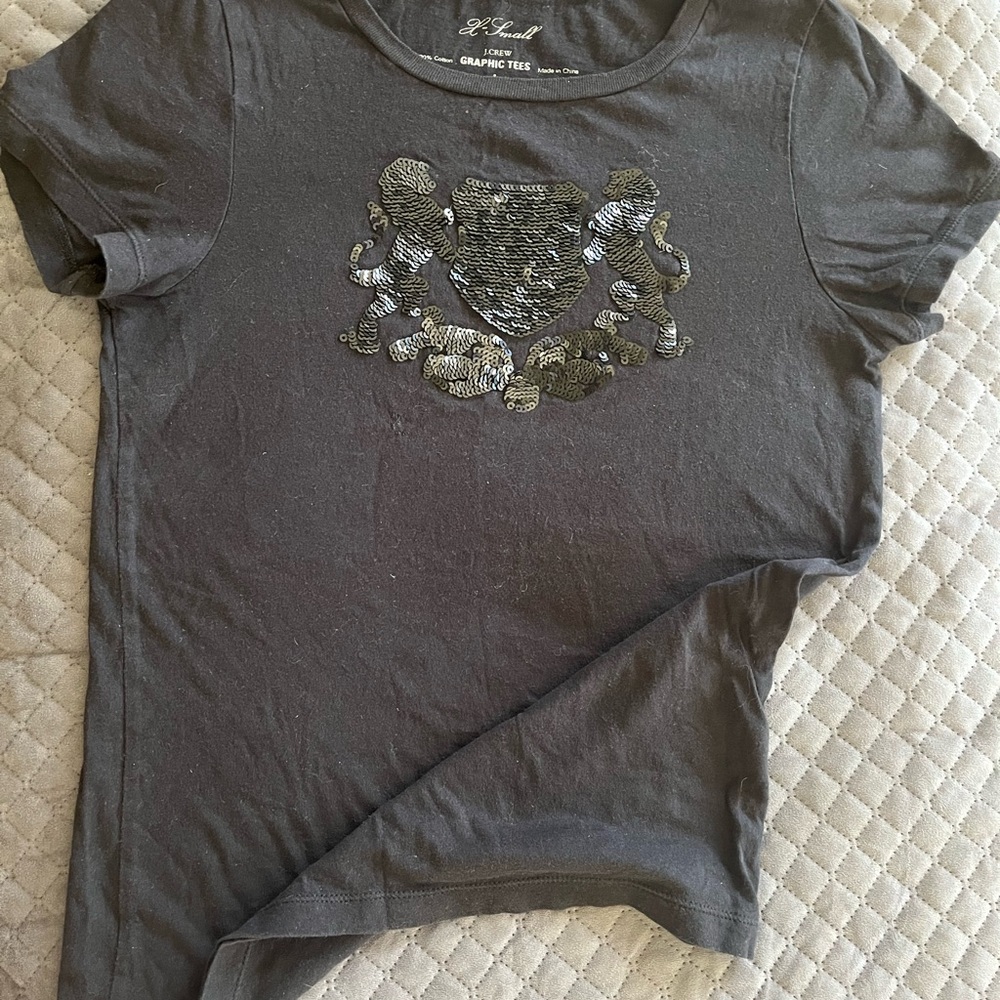 J. Crew Black Tee with Sequin Design